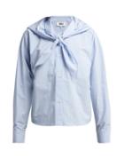 Matchesfashion.com Mm6 Maison Margiela - Tie Front Cotton Poplin Shirt - Womens - Blue Stripe