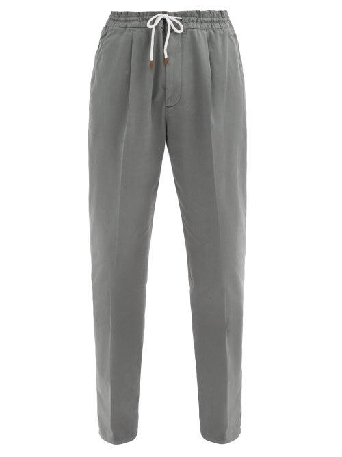 Matchesfashion.com Brunello Cucinelli - Drawcord-waist Cotton-blend Chinos - Mens - Grey