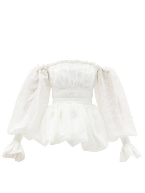 Ladies Rtw Aje - Divine Off-shoulder Crinkle-georgette Top - Womens - Ivory