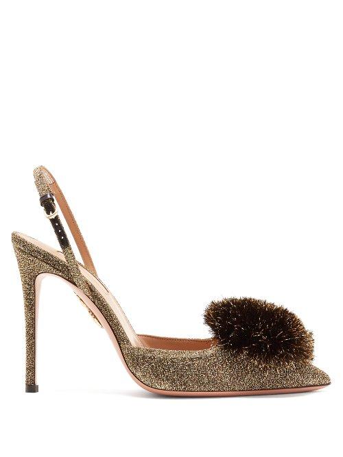 Matchesfashion.com Aquazzura - Powder Puff 105 Slingback Pumps - Womens - Gold