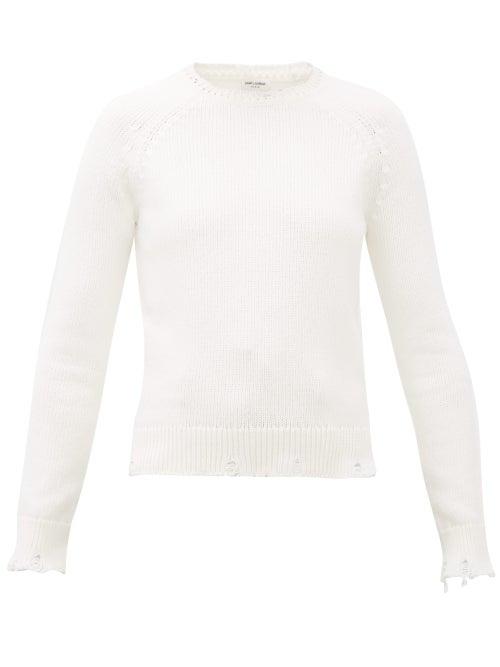 Matchesfashion.com Saint Laurent - Laddered-edge Cotton Sweater - Womens - White