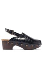 Matchesfashion.com Avec Modration - Ruka Crocodile Effect Leather And Shearling Clogs - Womens - Black