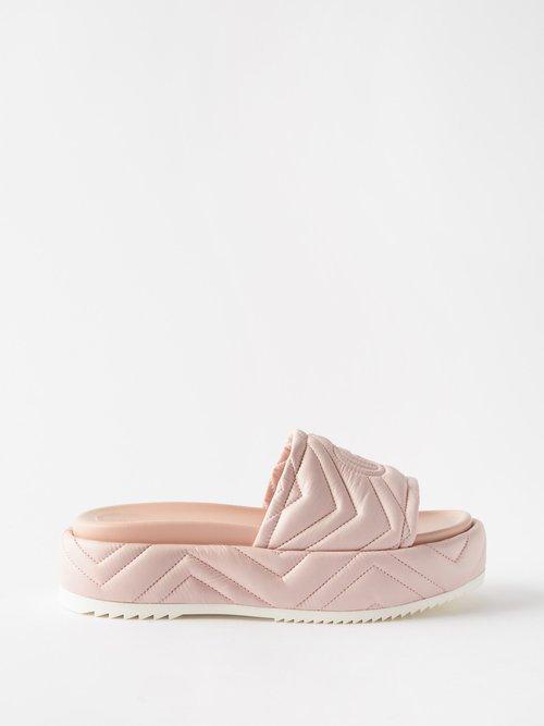 Gucci - Gg-logo Quilted Platform Slides - Womens - Light Pink