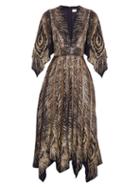 Saint Laurent Peacock Feather-embroidered V-neck Dress