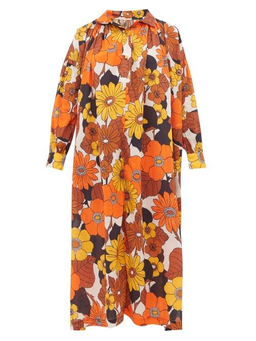 Matchesfashion.com Dodo Bar Or - Valerie Floral-print Cotton-muslin Kaftan - Womens - Brown Print