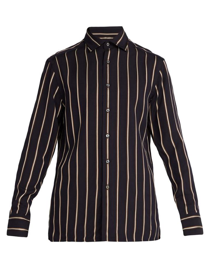 Dunhill Point-collar Striped Cotton Shirt