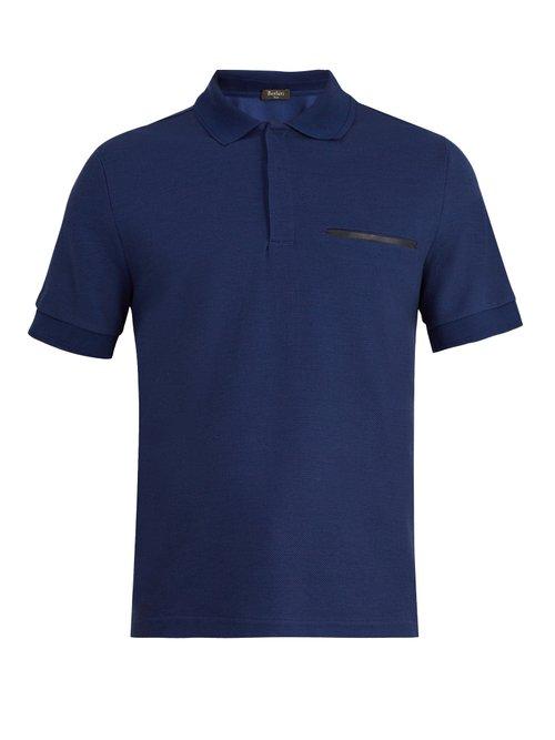 Matchesfashion.com Berluti - Contrast Trim Cotton Blend Piqu Polo Shirt - Mens - Blue