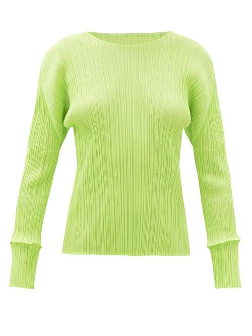 Pleats Please Issey Miyake - Long-sleeved Technical-pleated Top - Womens - Light Green