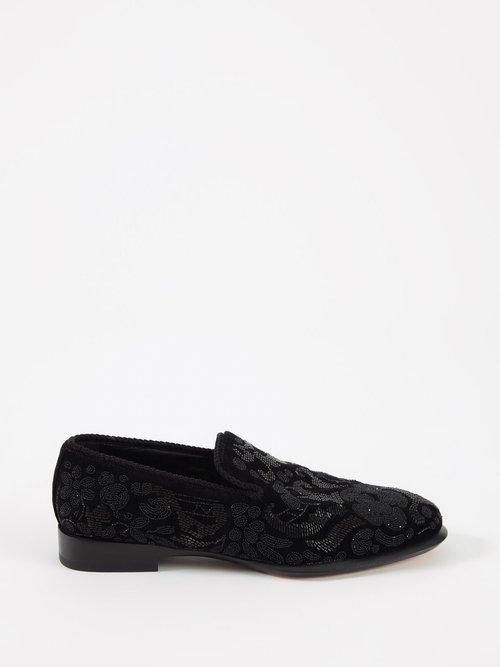 Alexander Mcqueen - Beaded Velvet Loafers - Mens - Black