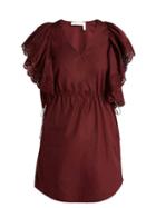 Matchesfashion.com See By Chlo - Embroidered Sleeve Poplin Day Dress - Womens - Burgundy