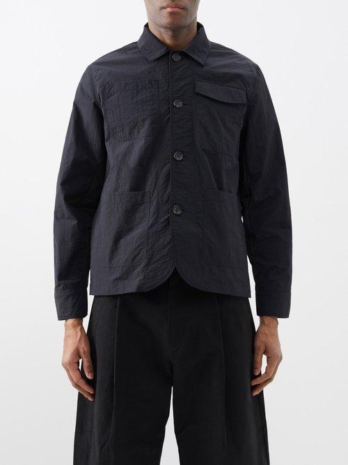 Oliver Spencer - Hythe Patch-pocket Crinkled-shell Overshirt - Mens - Black