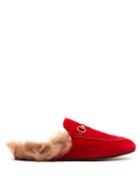 Matchesfashion.com Gucci - Princetown Shearling Lined Velvet Loafers - Womens - Red