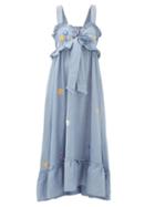 Matchesfashion.com Thierry Colson - Valentina Floral-embroidered Cotton Maxi Dress - Womens - Blue Print