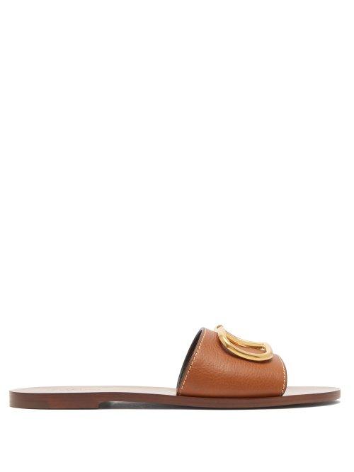 Matchesfashion.com Valentino - Go Logo Leather Slides - Womens - Tan
