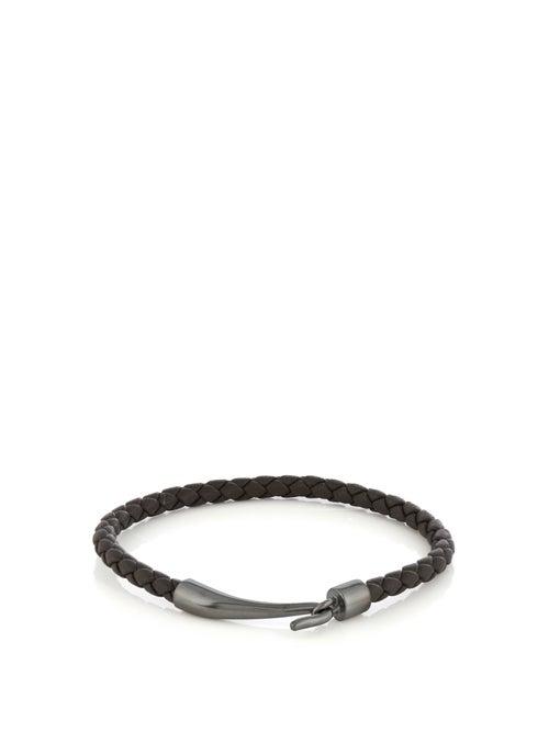 Matchesfashion.com Bottega Veneta - Intrecciato Leather Bracelet - Mens - Black