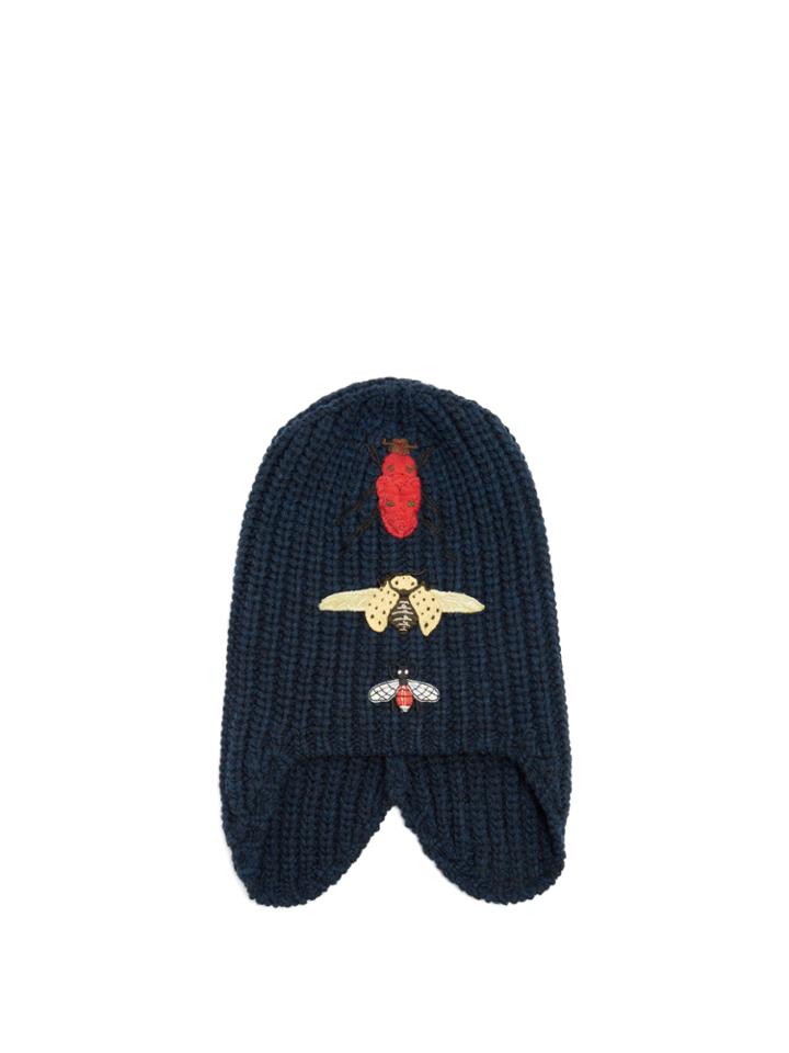 Gucci Insect-embroidered Wool Beanie Hat