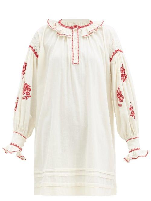 Matchesfashion.com Isabel Marant Toile - Ruby Embroidered Cotton-voile Mini Dress - Womens - Ivory