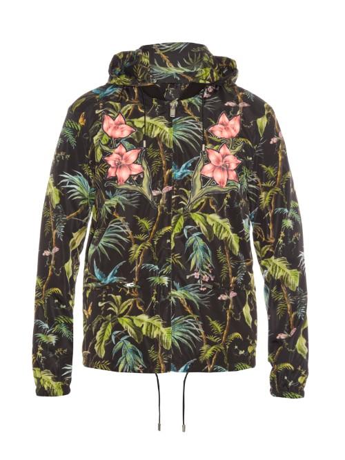 Gucci Detachable-hood Jungle-print Nylon Bomber Jacket