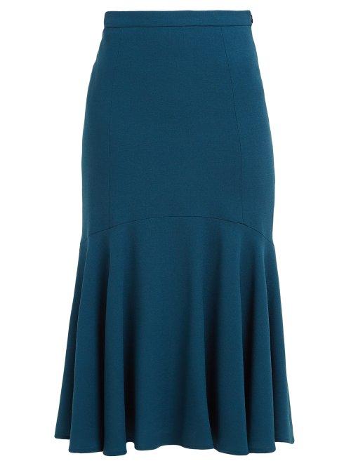 Matchesfashion.com Goat - Inga Fluted Wool Crepe Midi Skirt - Womens - Dark Green