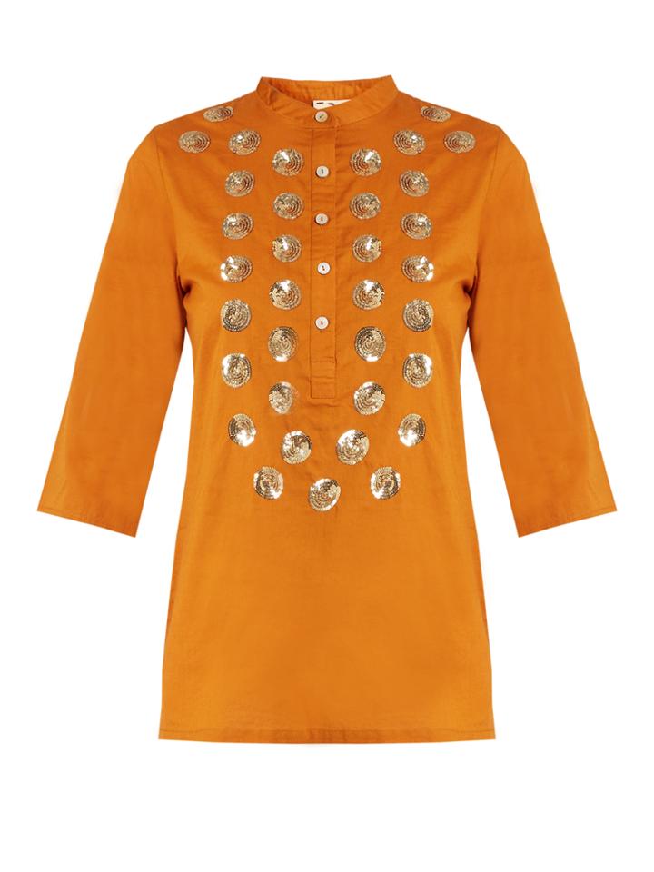 Figue Jasmine Sequin-embellished Cotton Top