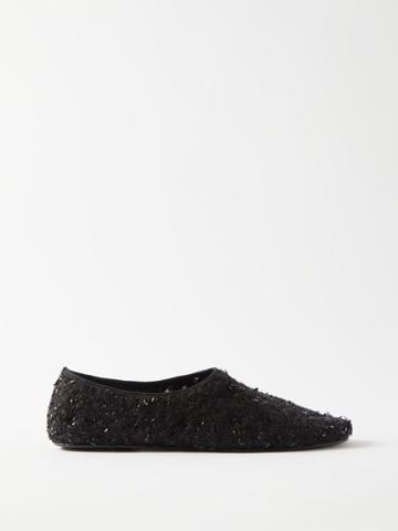 The Row - Ozzy Embroidered Lurex Flats - Womens - Black