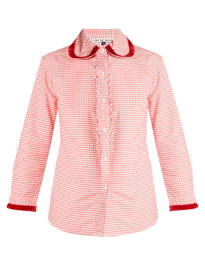 Jupe By Jackie Herodes Velvet-trimmed Cotton-gingham Shirt