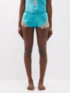 Carine Gilson - Lace-trimmed Silk-satin Shorts - Womens - Turquoise Gold