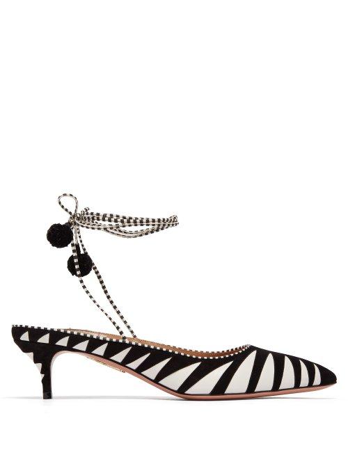 Matchesfashion.com Aquazzura - Cuzco 45 Patterned Suede Kitten Heel Mules - Womens - Black White
