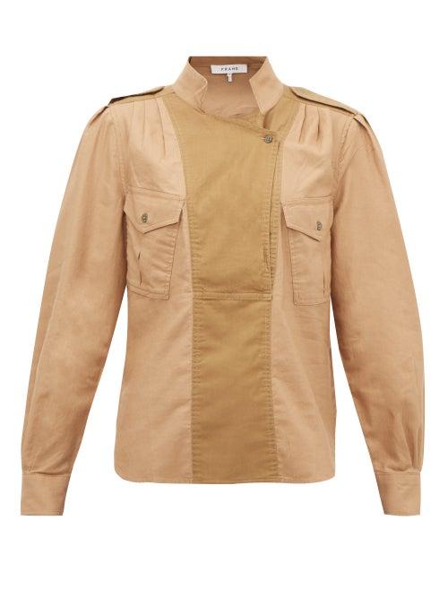 Matchesfashion.com Frame - Panelled Cotton-twill Safari Shirt - Womens - Beige