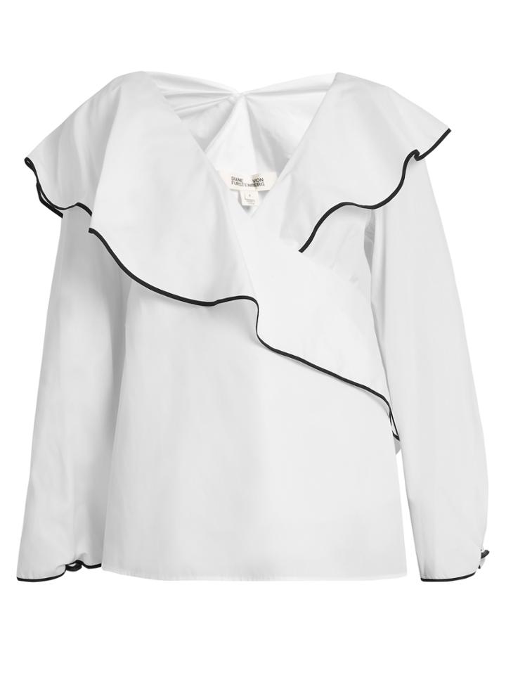 Diane Von Furstenberg Fluted-lapel Wrap Cotton Blouse