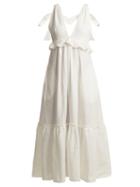 Matchesfashion.com Three Graces London - Lydia Tie Neck Linen Dress - Womens - White