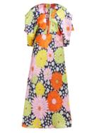 Matchesfashion.com Dodo Bar Or - Bernadette Floral Print Silk Jacquard Midi Dress - Womens - Navy Multi