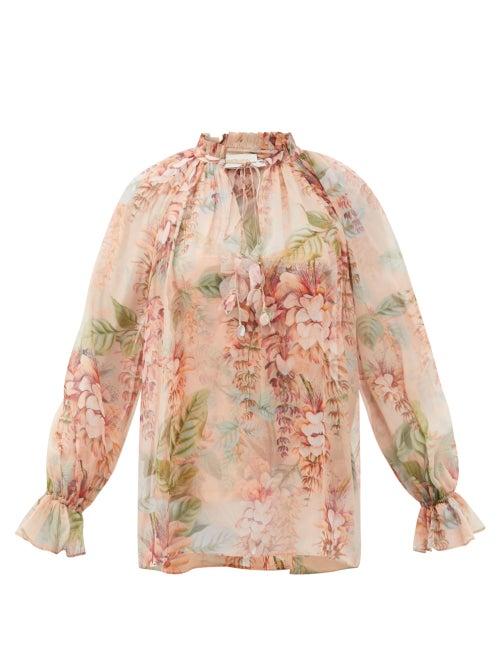 Matchesfashion.com Zimmermann - Candescent Floral-print Silk Blouse - Womens - Pink Print