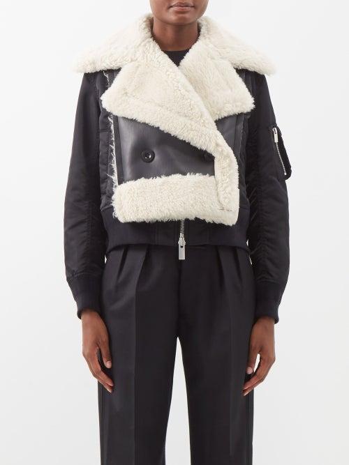 Sacai - Faux Leather And Nylon Cropped Jacket - Womens - Black White