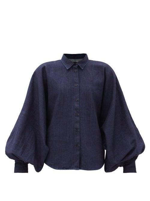 Matchesfashion.com Made In Tomboy - Claire Balloon-sleeve Denim Top - Womens - Dark Denim