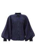 Matchesfashion.com Made In Tomboy - Claire Balloon-sleeve Denim Top - Womens - Dark Denim