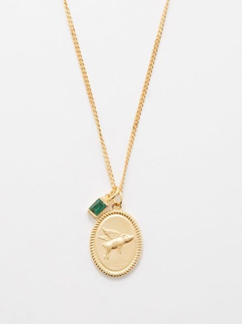 Miansai - When Pigs Fly Quartz & 14kt Gold-vermeil Necklace - Mens - Dark Green