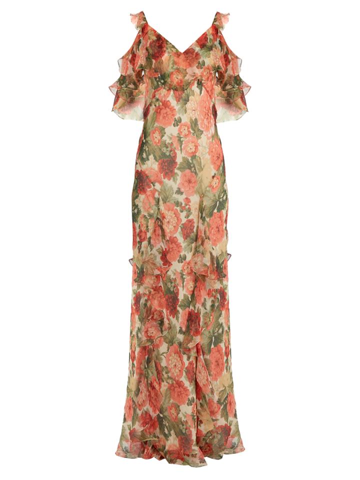 Vilshenko Ladonna Carnation-print Silk-crepon Gown