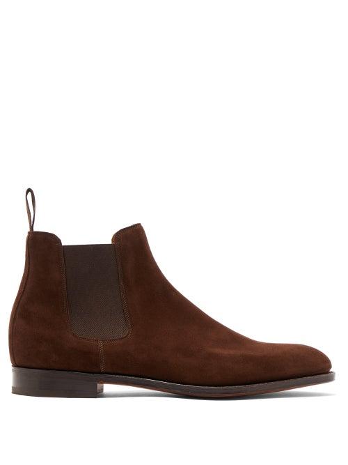 Mens Shoes John Lobb - Lawry Suede Chelsea Boots - Mens - Brown