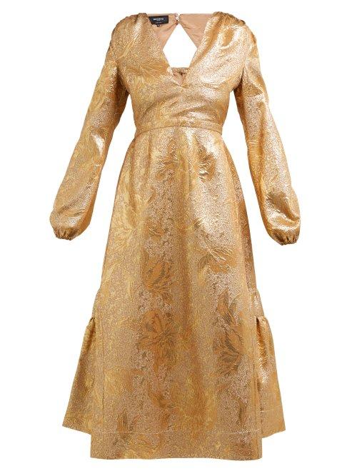 Matchesfashion.com Rochas - Metallic Tulip Brocade Midi Dress - Womens - Gold