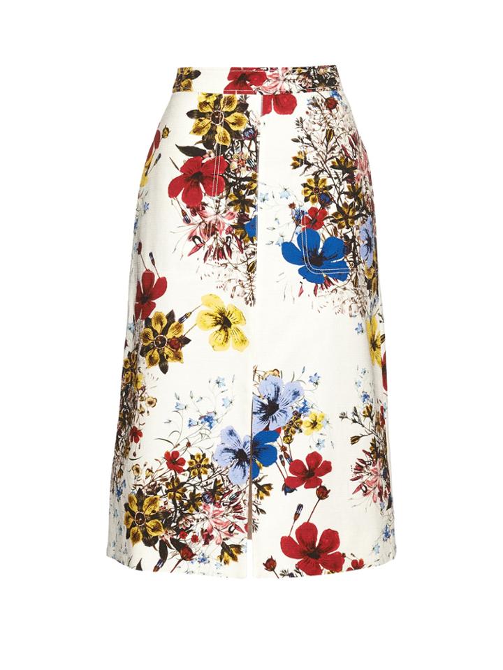 Erdem Carmel Flora-print Cotton-canvas Midi Skirt