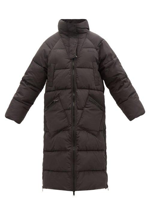Ganni - Longline Recycled Padded-shell Coat - Womens - Black Grey