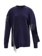 Ladies Rtw Christopher Kane - Crystal-fringe Cut-out Wool Sweater - Womens - Navy