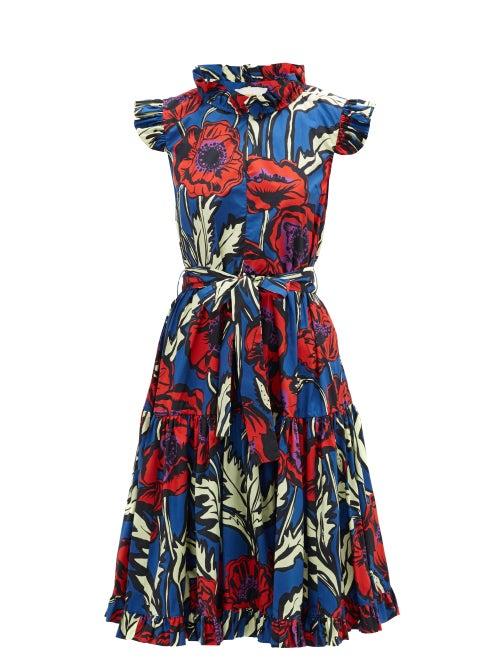 Matchesfashion.com La Doublej - Short & Sassy Floral-print Silk-satin Dress - Womens - Blue Print