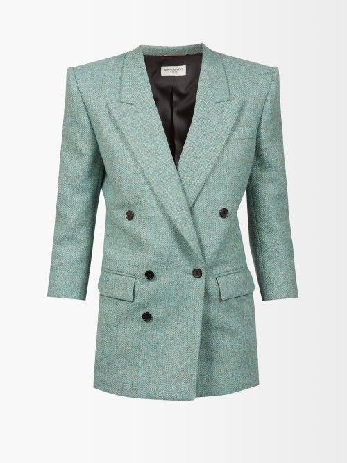 Saint Laurent - Padded-shoulder Herringbone-tweed Jacket - Womens - Green