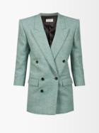 Saint Laurent - Padded-shoulder Herringbone-tweed Jacket - Womens - Green