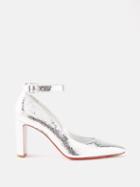 Christian Louboutin - Suprastrap 85 Metallic Grained-leather Sandals - Womens - Silver