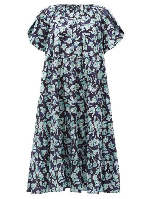 Matchesfashion.com Merlette - Alegre Tiered Floral-print Cotton-poplin Sun Dress - Womens - Blue Multi