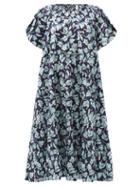 Matchesfashion.com Merlette - Alegre Tiered Floral-print Cotton-poplin Sun Dress - Womens - Blue Multi