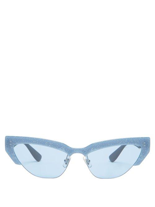 Matchesfashion.com Miu Miu - Glitter Trim Acetate Cat Eye Sunglasses - Womens - Blue